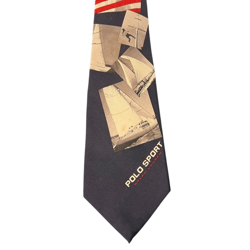 Vintage Ralph Lauren Polo Sport Silk Tie Sailing Nautical Rare Handmade In USA